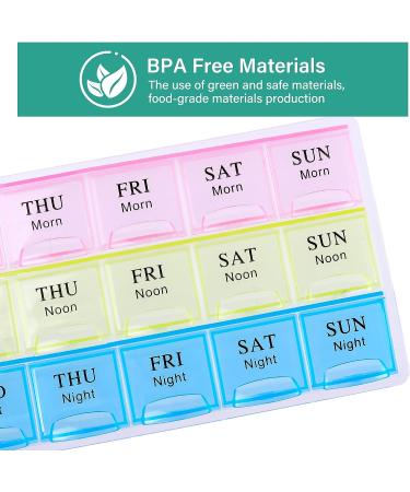 Large Weekly 3 Times a Day Pill Organizer | Moisture-Proof 7 Day Pill Box | Travel-Friendly Vitamin & Supplement Case - Colorful - Buy Online on GoSupps.com