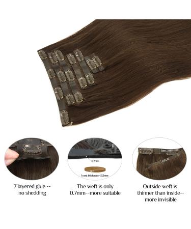 Doores Chocolate Brown Real Hair Extensions 55cm 22 Inch - Seamless 110g Remy Human Clip-Ins - Thick Natural Hair #4 - Buy Online on GoSupps.com