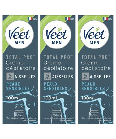 VEET MEN - Hair Removal Creams with Dome Applicator - Sensitive Skin - 3 x 100 ml