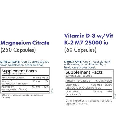 Metabolic Maintenance Set: Magnesium Citrate, Vitamin C, D-3, K2 - 250 Capsules + 60 Capsules - Bone, Immune, Mood, Cardiovascular Support - Buy Online on GoSupps.com