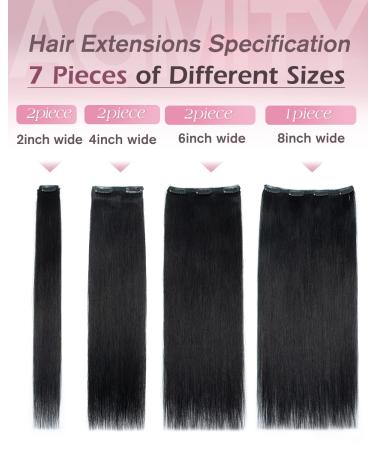 Agmity Clip-In Hair Extensions - Real Hair 55cm 120g 7 Pieces Seamless Double Clips Deep Black (#1) - International Shipping Available - Buy Online on GoSupps.com