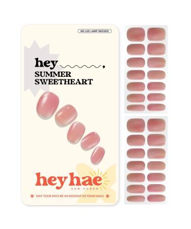 Heyhae Semi Cured Gel Nail Strips | Sun-Cured No LED Lamp Needed Easy Apply & Remove | Includes 28 strips 1 Prep Pad 1 Nail File & 1 Wooden Stick - Hey Summer Sweetheart