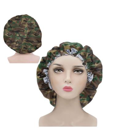 Tupalatus Satin Sleeping Cap for Womens  Elastic Band Beanie Hat Hair Head Covers Double Layer Hair Bonnet Large Sleeping Silk Night Hair Cap with Camouflage Print Cool Camouflage Print-1