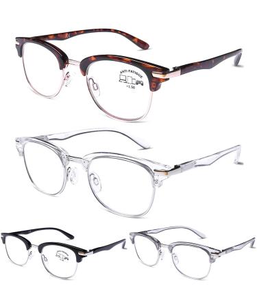 DOOViC 4 Pack Blue Light Blocking Reading Glasses Anti Eyestrain Fashion Classic Style Spring Hinge Computer Readers for Women Men 2.00 Strength 4 Colors 2.0 x