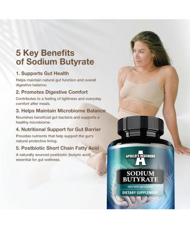 Sodium Butyrate High Dose 580 mg (30% Butyric Acid) 120 Vegan Capsules 4 Month Supply Sodium Supplement to Support Overal Gut Health - by Apollo's Hegemony - Buy Online on GoSupps.com