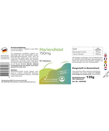 Milk thistle 750mg - with 80% silymarin - 90 tablets - highly dosed - safe dosage - vegan - bioavailable supplements from Germany | Vitamintrend - Buy Online on GoSupps.com