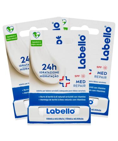 Labello Labello Med Repair Burrocacao Moisturizing and Fondant Lip Balm with Sun Protection SPF 15 Vitamin E and Natural Oils - 3 Sticks