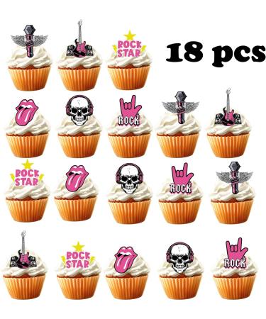 18pcs Pink Rock and Roll Cupcake Toppers for Girls Women Rock Roll Rockstar Party Decorations Supplies Guitar Microphone Music 80s Cake Decorations - Buy Online on GoSupps.com