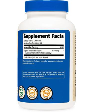 Nutricost Reishi Mushroom Capsules 1500mg - 120 Capsules | Organic & Vegetarian | Gluten-Free | CCOF Certified - Buy Online on GoSupps.com