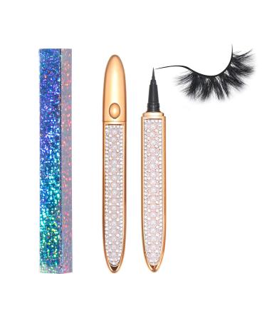 2021 Diamond Self-adhesive Eyeliner Pen, 2 in 1 Magic Lash Liner Glue Pen Glitter Liquid Eyeliner, No Glue Needed No Mess Waterproof Longlasting for Eye Makeup (Style B-Black)