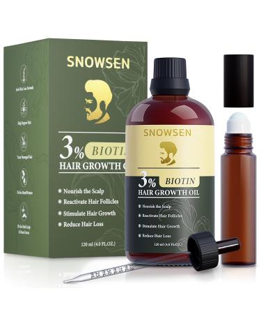 SNOWSEN Hair Growth Oil with Biotin Effective Hair Loss Treatment Thicken and Strengthen for Hair Regrowth Biotin Beard Growth Oil Comes with a Essential Oil Roller Bottle for Women Men