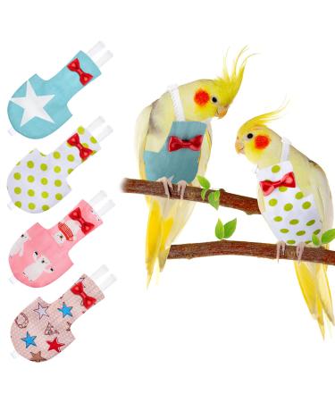 4 pieces bird diaper flight suit liner washable reusable parrot diaper clothing with waterproof inner layer nice urine wet suit for parrots ara (star pattern m) star pattern medium