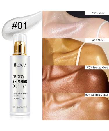 Body Shimmer Oil - High Gloss Luminizer for Face & Body | Lasting Moisturizing Body Glitter Oil | Perfect for Parties & Dates (Silver - Buy Online on GoSupps.com
