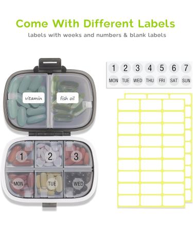 MEACOLIA Travel Pill Organizer - Portable Daily Pill Box with 8 Compartments for Vitamins Supplements & Medicines - Easy Open Design (Clear Black - Buy Online on GoSupps.com