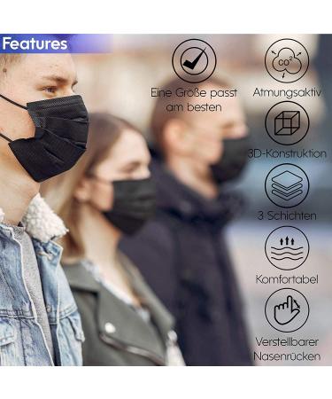 Icoolio Medical Masks - 50 Disposable Black Face Masks for Mouth Protection | International Shipping Available - Buy Online on GoSupps.com
