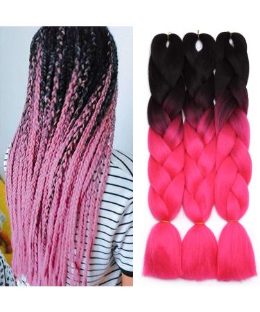 Tess Braids Extensions 60 cm 3 pack jumbo braids Kanecalon Kunsthaar For single-leased box braids hair extension braid 100g/bundle ombre hair braids extension (3 piece-black/pink) 60 cm (3 pieces) black/pink
