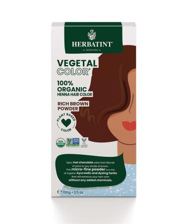 Herbatint Henna Color Organic Hair Dye - Plant-Based Henna Powder & Herbal Formula - Vegan - Rich Brown - 3.5oz