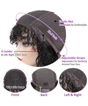 CYNOSURE 16 Inch Water Wave Wig with Bangs | 150% Density Glueless Human Hair for Black Women | Natural Black Non-Lace Front Wig | Pack of 1 - Buy Online on GoSupps.com