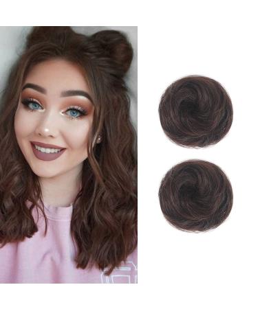 2PCS Mini Claw Fake Buns Straight Hair Bun Extensions Hair Donut Chignon Clip in Hair Scrunchies Straight Hair 2pcs Dark Brown