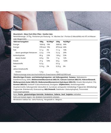 Muscletech Mass-tech Elite (3.2 kg) Gainers Perfect Protein/Carbohydrate Ratio Pack of 1 11.03 liters - Buy Online on GoSupps.com