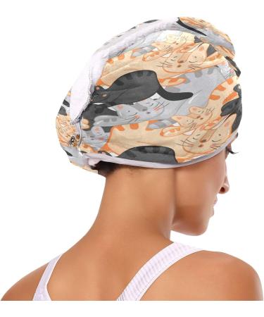 Sleeping Cat Dry Hair Cap Set - 2 Quick Dry Towels & Button Headband | Super Absorbent Soft & Comfortable | International Shipping Available - Buy Online on GoSupps.com