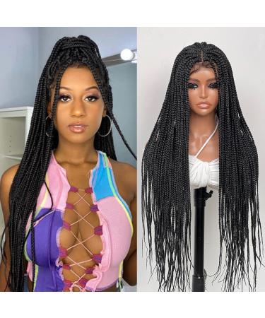 Bilisar Box Braid Wig for Black Women - 30 Inch Hand Braided Synthetic Lace Front Wig with Baby Hair - Lightweight Knotless Cornrow Braids in Natural Black (1B) - Buy Online on GoSupps.com