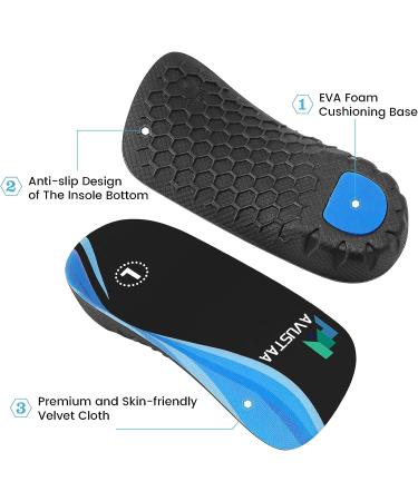 High Arch Support Insoles 3/4 Orthotic Inserts for Flat Feet Plantar Fasciitis Relief | Overpronation Running Shoe Insoles for Men & Women - Black/Blue (L Men 9-11 Women 10-12) - Buy Online on GoSupps.com