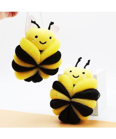 Cute Bee Bath Sponge Set - Cartoon Animal Loofah Pouf for Men and Women (2 Pcs) - Buy Online on GoSupps.com