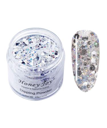 28g/Box Shine Silver Glitter Hexagon Sequins Paillette Dip Powder Nails Dipping Nails Long-lasting Nails No UV Light Needed, (No.122) Blue