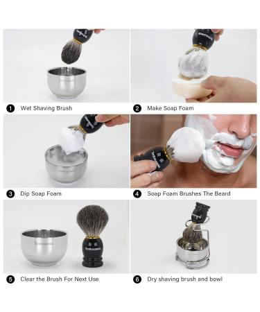 Premium 4-in-1 Shaving Brush Kit for Men | Badger Hair Brush Stainless Steel Bowl Stand & Soap | Perfect Gift Set - Buy Online on GoSupps.com