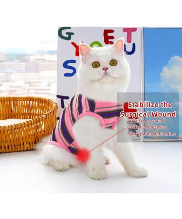 Clrybo Katzenbody | After Op Anti-Trim Cat Recovery Suit | Striped Pink | Professional Surgical Alternative for Belly Wounds & Skin Diseases - Buy Online on GoSupps.com
