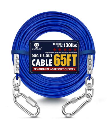 Watfoon dog leash for courtyard 10.7 m 13.7 m 16.8 m 19.8 m 22.9 m steel cable runner robust adhesive belt buying long dog chains for outside camping (blue blue 19.8 m) 65ft blue