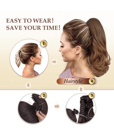 Shop Sofeiyan 33cm Long Curly Ponytail Extension - Natural Synthetic Hair Clip-In Claw for Women | Medium Brown & Bright Auburn Mix - Buy Online on GoSupps.com