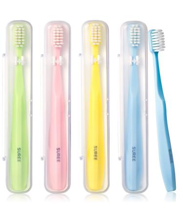 Suree Extra Soft Toothbrush for Sensitive Teeth, Upgraded 10000 Bristles Nano Toothbrush, Ultra Soft Toothbrushes for Adults & Elders, Portable Manual Toothbrush with Individual Travel Case (4 Count) 4 Packs with Travel Cases