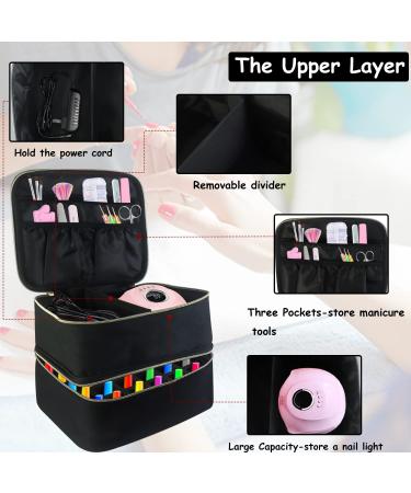 Boczif Double-Layer Nail Polish Storage Bag - Fits 30 Bottles - Adjustable Dividers - Nail Dryer Lamp Compartment - Manicure Organizer Case (Black) - Buy Online on GoSupps.com