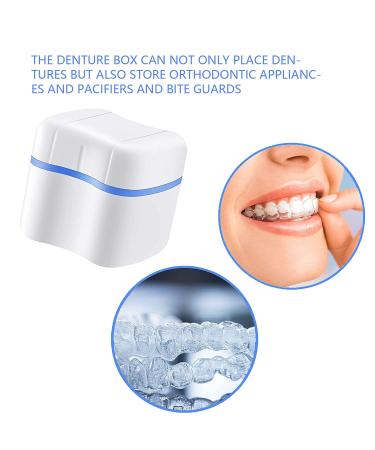 Denture Bath Case with Cleaner Brush and Cup - Blue | Travel-Friendly Retainer Holder and Container - Buy Online on GoSupps.com