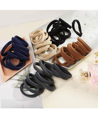 IVARYSS 50 Pcs Neutral Colors Large Thick Hair Ties for Women - Cotton Seamless Elastic Fabric Bands - Buy Online on GoSupps.com