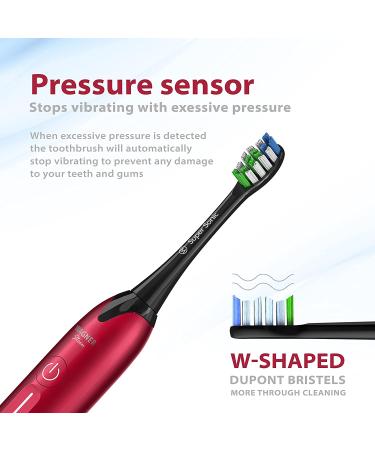 Wagner & Stern Ultrasonic Whitening Toothbrush with Pressure Sensor - 5 Modes, 4 Intensity Levels, 3D Sliding Control, 8 Dupont Bristles, Premium Travel Case - Burgundy - Buy Online on GoSupps.com