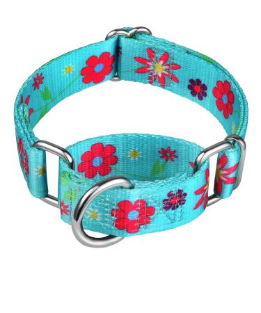 Then dog collar with flower pressure martingale neck band no pulling hard-wearing adjustable size XS neck circumference 20.3-27.9 cm sunflower (blue-green) X-Small 5/8 inch wide blue-green