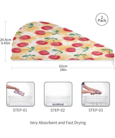 Watercolor Cherry Dry Hair Cap - Quick Drying Towel Set with Button Headband | Super Absorbent & Soft - Buy Online on GoSupps.com