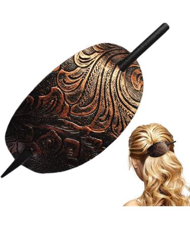 Faux Leather Hair Barrette - Hair Clip With Stick | Oval Barrette Hair Accessory | Leather Hair Clips | Hair Tie Hair Slide Pin Hair Stick Ponytail Hair Pin Headdress Hair Accessories For Women copper - Buy Online on GoSupps.com