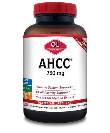 Olympian Labs Premium AHCC Supplement 750mg of AHCC per Capsule Supports Immune Health Liver Function and Natural Killer Cell Activity - Bulk 120 Servings 120 Count (Pack of 1)