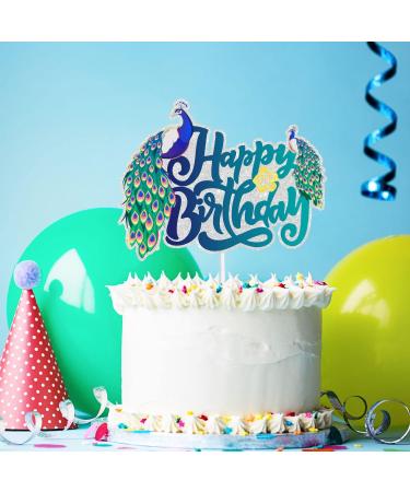 SugarGera Peacock Happy Birthday Cake Topper - Wildlife Themed Birthday Party for Boys or Girls or Bird Themed Baby Shower Party Decorations - Buy Online on GoSupps.com