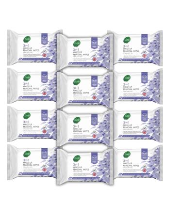 12 Packs of 25 3 in 1 Make-Up Removal Wipes - Pure