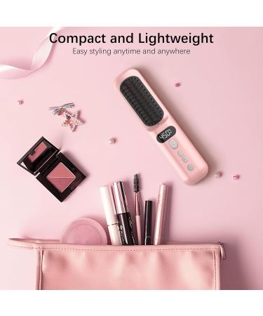 Wireless Hair Straightener Brush - Portable Mini Hot Comb with Titanium Ceramic & Negative Ion 9 Temp Levels 30Min Auto Shut-Off - Perfect for Travel - Pink - Buy Online on GoSupps.com