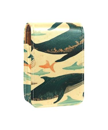 Travel Lipstick Organizer Case Lipstick Case Portable Makeup Bag With Mirror Art Whale Animal Pattern C447e1wubt