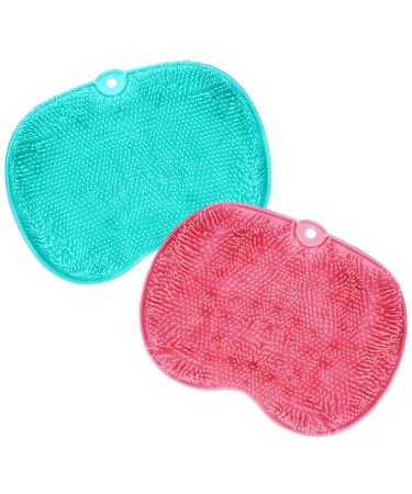 Rtteri 2 Pieces Shower Foot Scrubber Mat Silicone Shower Foot Massager Back Washer for Shower Back Scrubber Exfoliate Feet Scrubber with Non Slip Suction Cups Foot Cleaner for Men Women (Pink  Green)