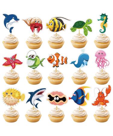 48pcs Ocean Sea Animal Cupcake Toppers