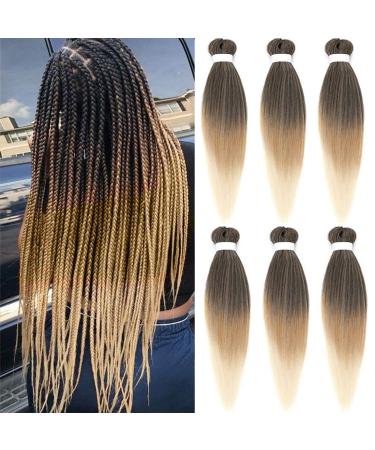 Pre-stretched Braiding Hair Easy Braid 6 Packs Professional Kanekalon Synthetic Fiber Crochet EZ Braids Yaki Texture Braiding Hair Extensions(1B/27/613 20 inch) 20 Inch (Pack of 6) T1B/27/613