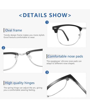 Przene Blue Light Blocking Glasses for Men & Women - Retro Round Semi-Rimless Eyewear with Spring Hinge in Black Leopard & Transparent - Buy Online on GoSupps.com
